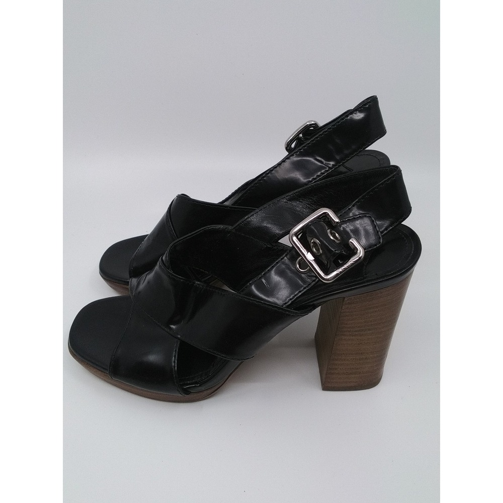 Prada Black Leather Crisscross Platform Block Heel Sandals Size 36 Made in Italy